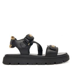 Sandały Elisabetta Franchi. Czarne sandały damskie Elisabetta Franchi, bez wzorów, bez obcasa, na płaskiej podeszwie, bez zapięcia. Za 789.99 zł.