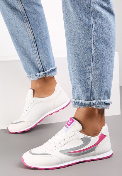 Biało-Różowe Buty Sportowe Regines. Białe obuwie sportowe casual damskie Renee, z dresówki, bez zapięcia. Za 69.99 zł.