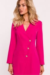 Elegancka sukienka żakietowa z dekoltem V i guzikami róż. Czerwone sukienki damskie MOE, bez wzorów, eleganckie, bez ramiączek. Za 399.00 zł.