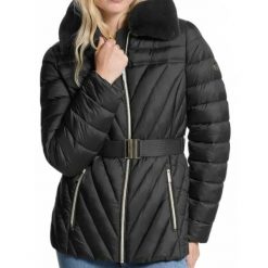 Kurtka MICHAEL KORS W FX FUR TRIM Czarny. Czarne kurtki damskie Michael Kors Access, s, bez wzorów, z tkaniny, bez kaptura. Za 1,094.99 zł.