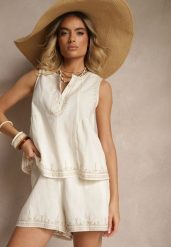 Jasnobeżowe Szorty High Waist z Bawełny z Ozdobnym Haftem Korimizza. Brązowe szorty damskie Renee, bez wzorów, z bawełny, z podwyższonym stanem. Za 69.99 zł.