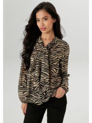 Aniston Bluzka w kolorze beżowo-czarnym rozmiar: 48. Brązowe bluzki damskie Aniston, bez wzorów, bez kołnierzyka, bez ramiączek. Za 69.58 zł.