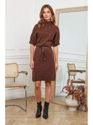 Joséfine Sukienka dzianinowa "Beka" w kolorze jasnobrązowym rozmiar: L. Brązowe sukienki damskie Joséfine, bez wzorów, z dzianiny, bez ramiączek. Za 202.95 zł.