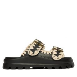 Klapki Mou. Czarne klapki damskie Mou, bez wzorów, bez obcasa, bez zapięcia. Za 539.99 zł.