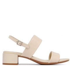 Sandały ECCO. Białe sandały damskie ECCO, bez wzorów, bez obcasa, na słupku, bez zapięcia. Za 569.99 zł.