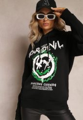 Czarna Bluza z Polarem i Nadrukiem Thalindra. Czarne bluzy damskie Renee, xl, bez wzorów, z dzianiny, z kapturem. Za 39.99 zł.