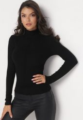 Czarny Sweter Golf o Dopasowanym Kroju Ryler. Czarne golfy damskie Born2be, m, z aplikacjami, z jeansu, bez ramiączek. Za 89.99 zł.