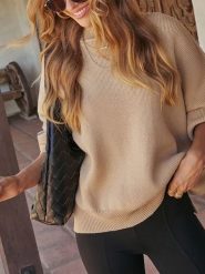 Milan Kiss Sweter w kolorze beżowym rozmiar: XL. Brązowe swetry klasyczne damskie Milan Kiss, xl, bez kołnierzyka. Za 165.31 zł.