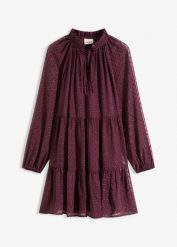 Sukienka tunikowa w połyskujący wzór. Czerwone sukienki damskie bonprix, bez wzorów, bez ramiączek. Za 189.99 zł.