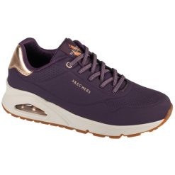 Buty sportowe Sneakersy damskie, Uno-Shimmer Away. Fioletowe obuwie sportowe casual damskie Skechers, z materiału, trekkingowe. Za 349.99 zł.