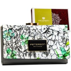 Portfel damski Peterson PTN PH23-LFL zielony. Zielone portfele damskie Peterson, bez wzorów, ze skóry. Za 84.99 zł.