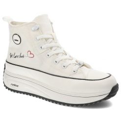 Białe Sneakersy Rieker Sportowe Obuwie Damskie. Białe obuwie sportowe casual damskie Rieker, z materiału, trekkingowe. Za 299.00 zł.