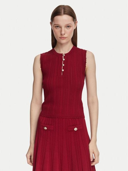 Guess Bluzka W6YR24 Z0970 Bordowy Slim Fit. Czerwone bluzki damskie Guess, s, z aplikacjami, z syntetyku, bez kołnierzyka, bez ramiączek. Za 278.99 zł.