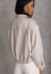 Beżowa Kurtka Bomberka Oversize z Regulowanymi Mankietami Lann. Brązowe kurtki damskie Renee, na wiosnę, l, bez wzorów, z jeansu, bez kaptura. Za 169.99 zł.