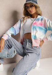 Różowo-Niebieska Krótka Bluza z Kapturem Wzorem Tie-Dye i Szerokim Ściągaczem Therini. Czerwone bluzy damskie Renee, l, bez wzorów, z kapturem. Za 59.99 zł.