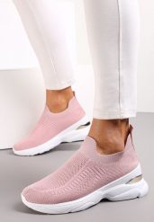 Różowe Wsuwane Buty Sportowe ze Skarpetkową Cholewką na Ozdobnej Podeszwie Wylla. Czerwone obuwie sportowe casual damskie Renee. Za 44.99 zł.