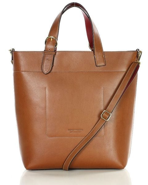 Duża torebka shoppperka do ręki skórzana premium MARCO MAZZINI brązowa. Brązowe shopper bag bez wzorów, ze skóry, do ręki, duże, bez dodatków. Za 949.00 zł.