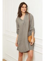 Fleur de Lin Lniana sukienka "Basta" w kolorze szarobrązowym rozmiar: S. Brązowe sukienki damskie Fleur de Lin, bez wzorów, ze lnu, bez ramiączek. Za 143.99 zł.