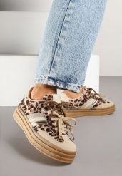 Panterkowe Sneakersy w Stylu Tenisówek Ozdobione Brokatem Teladriena. Obuwie sportowe damskie Renee, z jeansu, bez zapięcia, tenisowe. Za 89.99 zł.