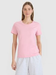 4F T-shirt regular gładki damski - różowy XS. Czerwone t-shirty damskie 4F, xs, bez wzorów, z bawełny, bez kołnierzyka. Za 49.99 zł.
