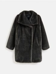 Płaszcz z imitacji futra - ciemnoszary. Szare płaszcze damskie Reserved, l, bez wzorów, bez kaptura. Za 259.99 zł.