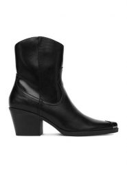 DeeZee Kowbojki BZRB0184-24 Czarny. Czarne botki damskie DeeZee, z materiału, bez obcasa, na słupku, bez zapięcia. Za 199.99 zł.