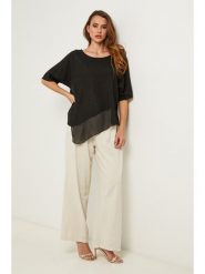 Fleur de Lin Bluzka w kolorze czarnym rozmiar: XXL. Czarne bluzki damskie Fleur de Lin, xxl, bez wzorów, ze lnu, z asymetrycznym kołnierzem, bez ramiączek. Za 184.95 zł.