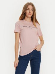 Tommy Hilfiger T-Shirt WW0WW40276 Różowy Regular Fit. Czerwone t-shirty damskie Tommy Hilfiger, xs, bez wzorów, z bawełny, bez kołnierzyka. Za 109.99 zł.