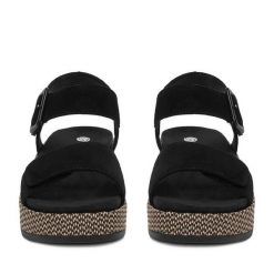 Sandały Remonte. Czarne sandały damskie Remonte, bez wzorów, bez obcasa, na koturnie, bez zapięcia. Za 379.99 zł.