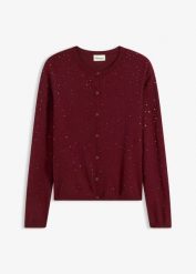 Sweter rozpinany z połyskującymi kamieniami. Czarne kardigany damskie bonprix, bez wzorów, z wiskozy. Za 149.99 zł.