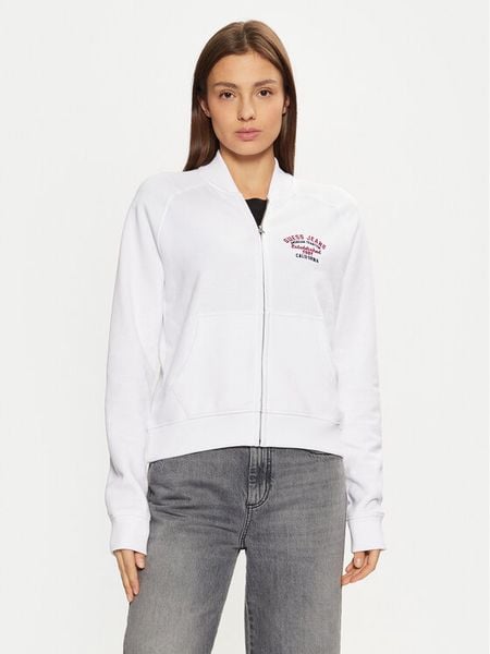 Guess Jeans Bluza W5RQ22 K68I4 Biały Regular Fit. Białe bluzy damskie Guess Jeans, m, z aplikacjami, z bawełny, bez kaptura. Za 209.99 zł.