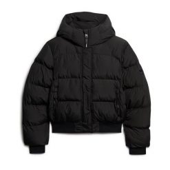 Damska ocieplana kurtka Superdry Hooded Sports. Czarne kurtki damskie Superdry, bez wzorów, z puchu, bez kaptura. Za 548.00 zł.