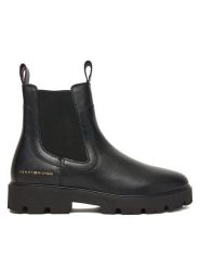 Tommy Hilfiger Sztyblety Lthr Low Chelsea FW0FW08775 Czarny. Czarne botki damskie Tommy Hilfiger, ze skóry, bez obcasa, na płaskiej podeszwie, bez zapięcia. Za 599.99 zł.