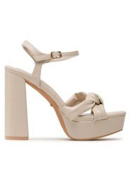 DeeZee Sandały F20074-21 Écru. Sandały damskie DeeZee, bez wzorów, ze skóry, bez obcasa, na słupku, bez zapięcia. Za 159.99 zł.