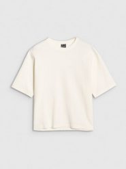 4F T-shirt regular z waflowej dzianiny damski - biały M. Białe t-shirty damskie 4F, m, bez wzorów, z bawełny, bez kołnierzyka. W wyprzedaży za 49.99 zł.
