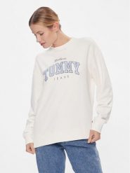 Tommy Jeans Bluza Tjw Rlx Varsity Luxe Crew DW0DW17339 Biały Regular Fit. Białe bluzy damskie Tommy Jeans, s, bez wzorów, z bawełny, bez kaptura. Za 359.99 zł.
