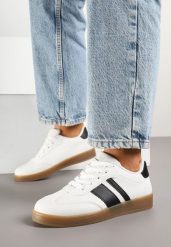 Białe Sneakersy Tenisówki z Geometrycznymi Paskami Amolita. Białe obuwie sportowe damskie Born2be, z jeansu, bez zapięcia, tenisowe. Za 84.99 zł.