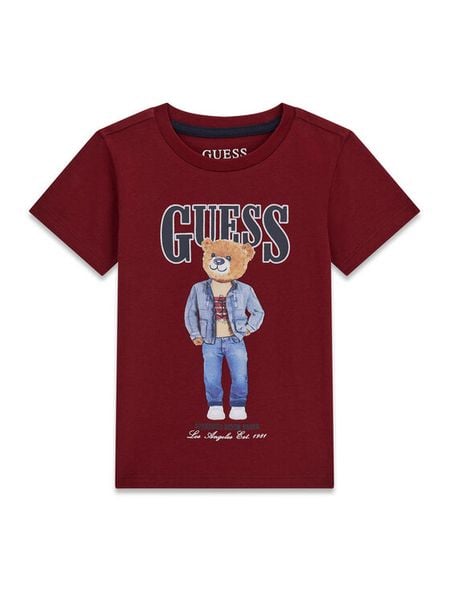 Guess T-Shirt N6RI05 K8HM4 Bordowy Regular Fit. Czerwone t-shirty i koszulki chłopięce Guess, z aplikacjami, z bawełny, bez kołnierzyka, bez ramiączek. Za 99.99 zł.