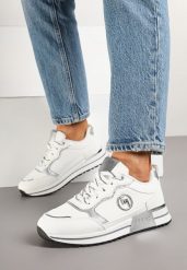 Białe Sneakersy Ozdobione Metaliczną Aplikacją Zolamira. Białe obuwie sportowe damskie Born2be, na jesień, z jeansu, bez zapięcia. Za 89.99 zł.