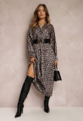 Czarno-Beżowa Sukienka Rozkloszowana z Gumką w Pasie Philida. Czarne sukienki damskie Renee, bez wzorów, eleganckie, bez ramiączek. W wyprzedaży za 99.99 zł.