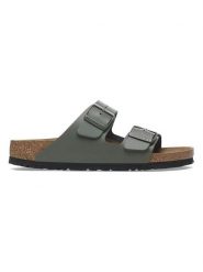 Birkenstock Skórzane klapki "Arizona" w kolorze zielonym rozmiar: 47. Zielone klapki damskie Birkenstock, bez wzorów, z otwartym noskiem, bez obcasa, bez zapięcia. Za 380.34 zł.