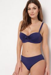 Granatowe Bikini Strój Kąpielowy Dwuczęściowy Biustonosz z Supełkiem i Figi Carinela. Niebieskie bikini Born2be, z aplikacjami. Za 79.99 zł.
