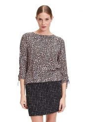 CARTOON Bluzka w kolorze czarno-beżowym rozmiar: 42. Brązowe bluzki damskie Cartoon, bez wzorów, z wiskozy, bez kołnierzyka, bez ramiączek. Za 69.91 zł.