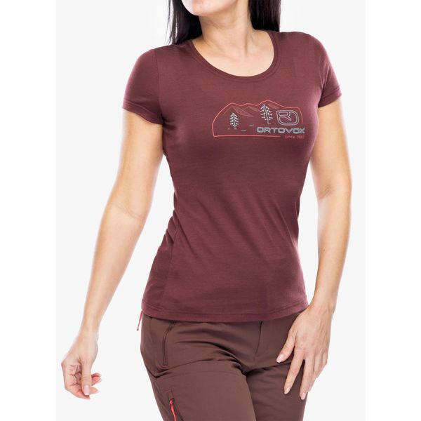 Koszulka merino damska Ortovox 140 Cool Vintage Badge TS. Czerwone koszulki sportowe damskie ORTOVOX, bez wzorów, bez ramiączek. Za 291.99 zł.