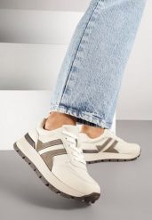 Beżowe Sneakersy z Ozdobnymi Przeszyciami Alentia. Brązowe obuwie sportowe damskie Born2be, z jeansu, bez zapięcia, trekkingowe. Za 129.99 zł.