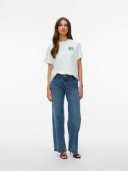 Vero Moda Koszulka w kolorze białym rozmiar: XL. Białe bluzki damskie Vero Moda, xl, bez wzorów, z bawełny, bez kołnierzyka, bez ramiączek. Za 84.21 zł.