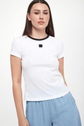 T-shirt damski DKNY JEANS. T-shirty damskie DKNY, xs, bez wzorów, z jeansu, bez kołnierzyka. W wyprzedaży za 175.20 zł.