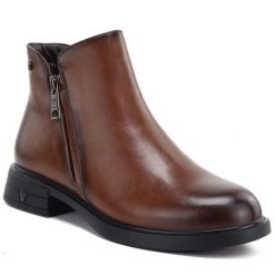 Skórzane botki damskie ocieplane brązowe Vinceza 133112. Brązowe botki damskie VINCEZA, ze skóry, eleganckie, bez obcasa, bez zapięcia. Za 199.99 zł.