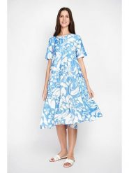 ASSUILI Sukienka w kolorze biało-błękitnym rozmiar: 40. Białe sukienki damskie Assuili, bez wzorów, klasyczne, bez ramiączek. Za 139.20 zł.