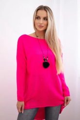 Sweter z naszyjnikiem różowy neon. Czerwone swetry klasyczne damskie KESI, l, z elastanu, bez kołnierzyka, plus size. Za 154.75 zł.
